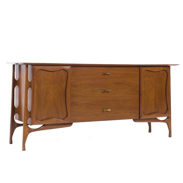 Vladimir Kagan Style Mid Century Sculptural Walnut Lowboy Dresser