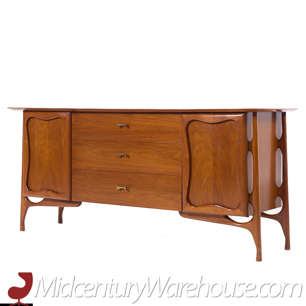 Vladimir Kagan Style Mid Century Sculptural Walnut Lowboy Dresser