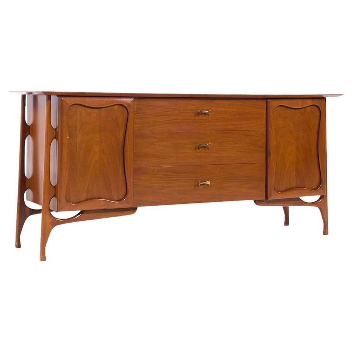 Vladimir Kagan Style Mid Century Sculptural Walnut Lowboy Dresser