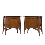 Vladimir Kagan Style Mid Century Sculptural Walnut Nightstands - Pair