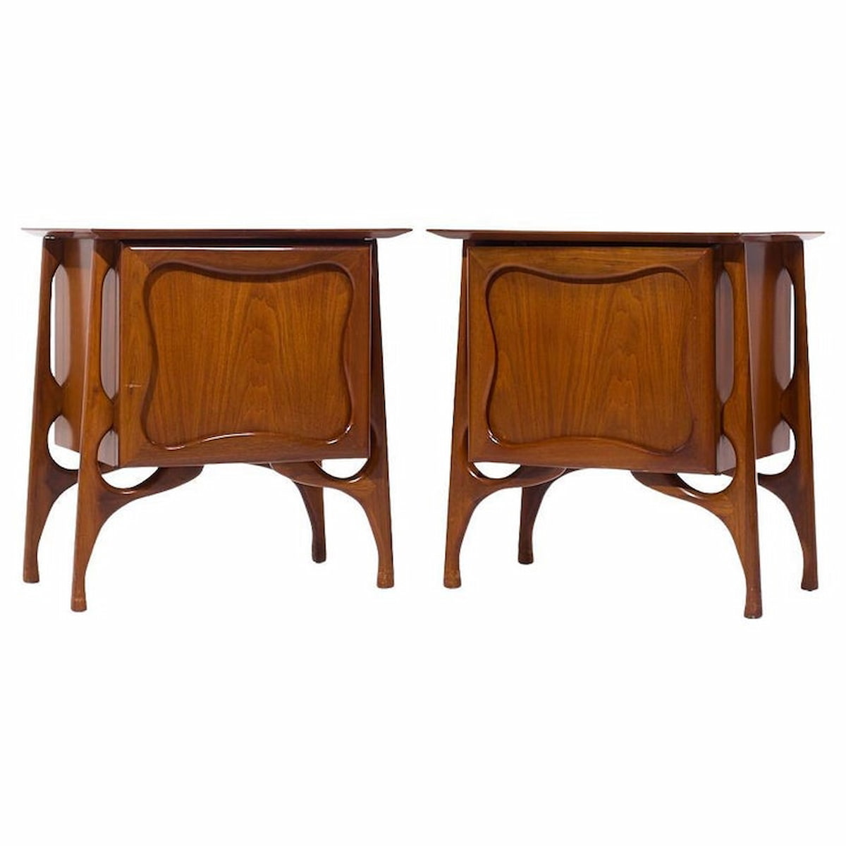 Vladimir Kagan Style Mid Century Sculptural Walnut Nightstands - Pair