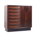 Westnofa Mid Century Danish Rosewood 14 Drawer Armoire Gentleman's Chest Highboy Dresser