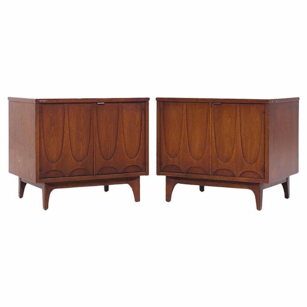 Broyhill Brasilia Mid Century Walnut Commode Nightstands - Pair