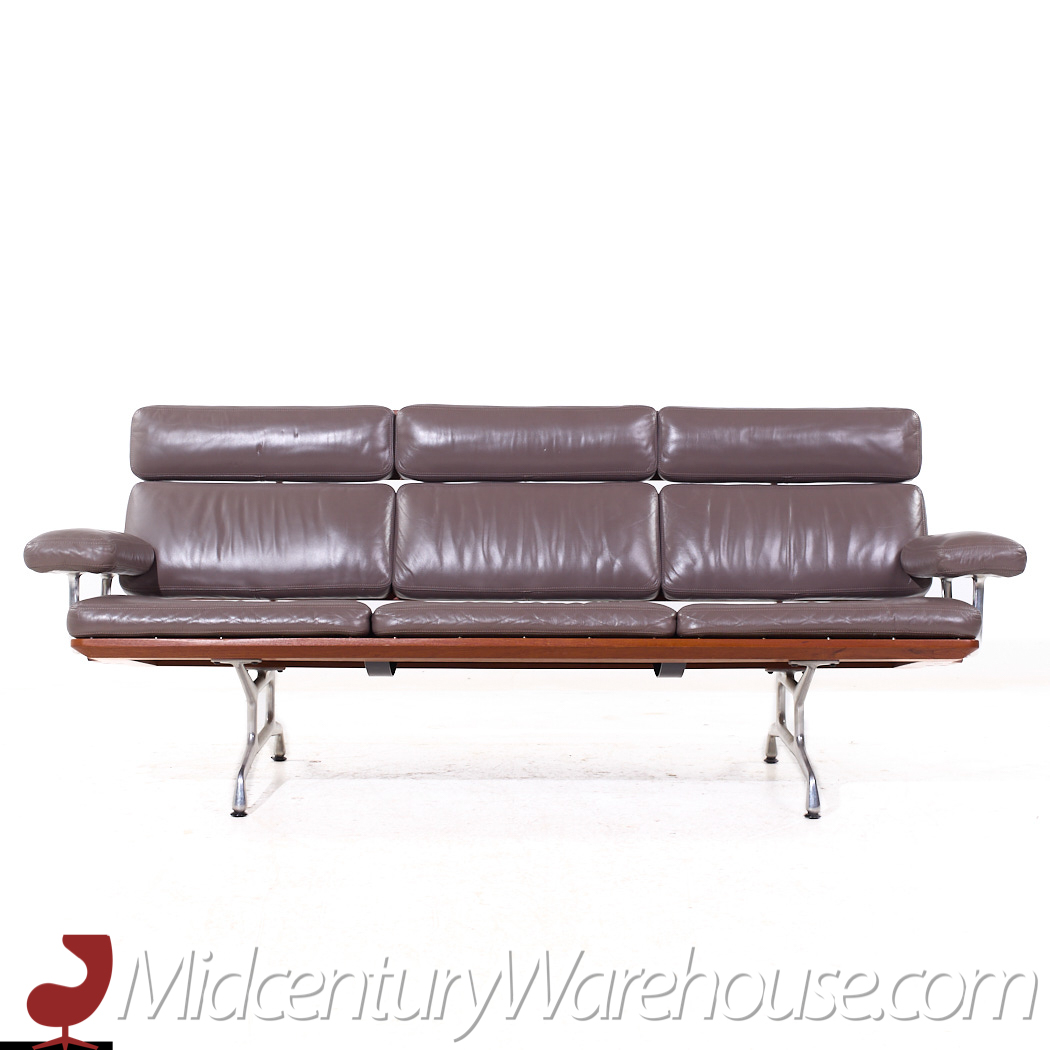 Eames for Herman Miller Mid Century Walnut and Leather 3 Seat Sofa