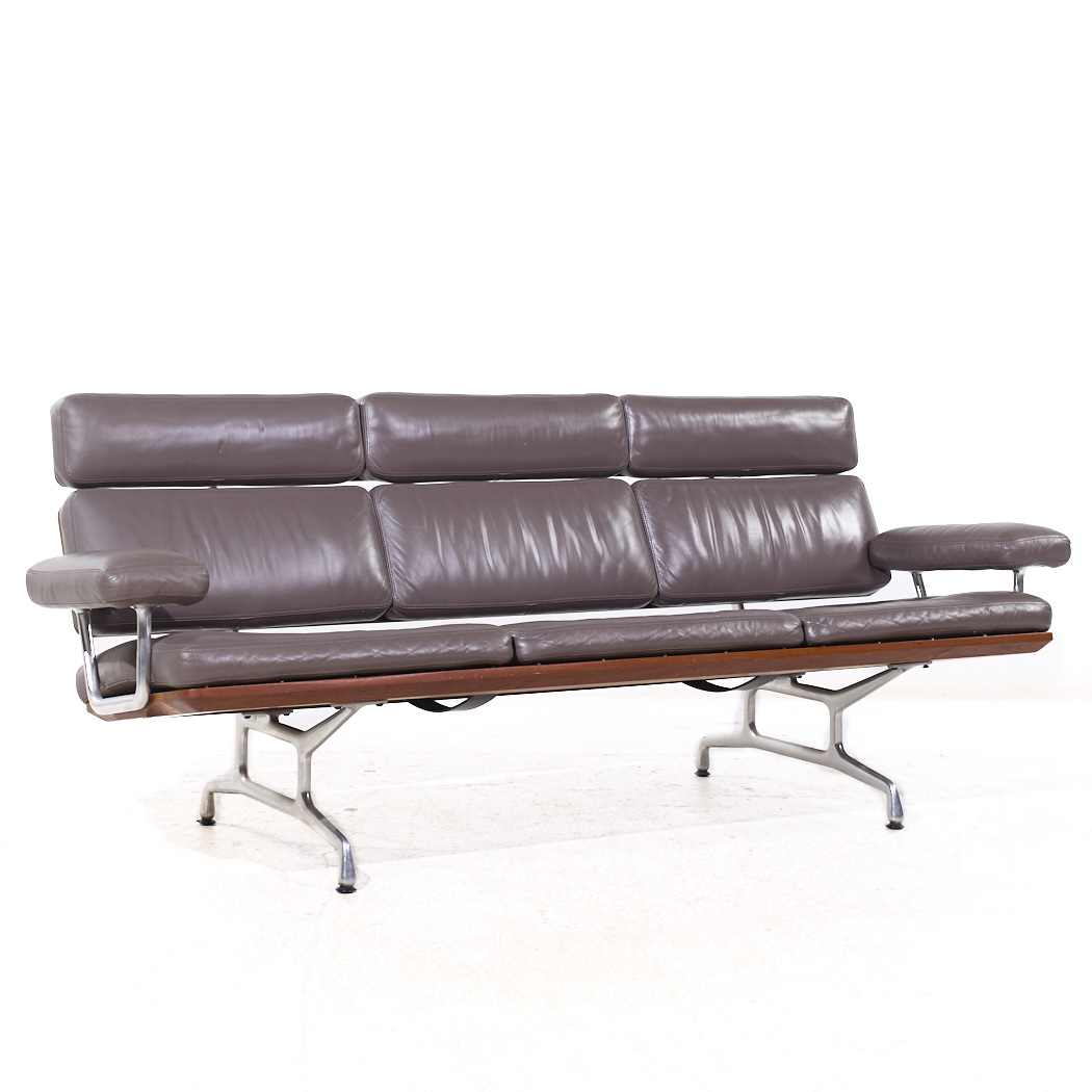 Eames for Herman Miller Mid Century Walnut and Leather 3 Seat Sofa