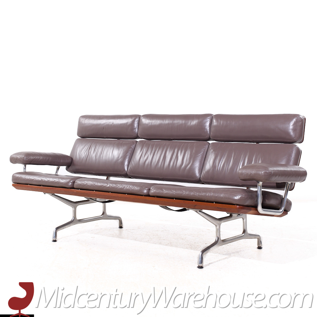 Eames for Herman Miller Mid Century Walnut and Leather 3 Seat Sofa