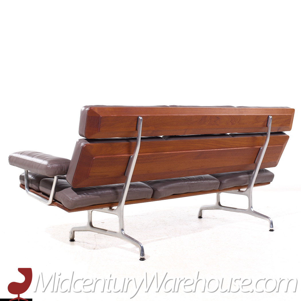 Eames for Herman Miller Mid Century Walnut and Leather 3 Seat Sofa