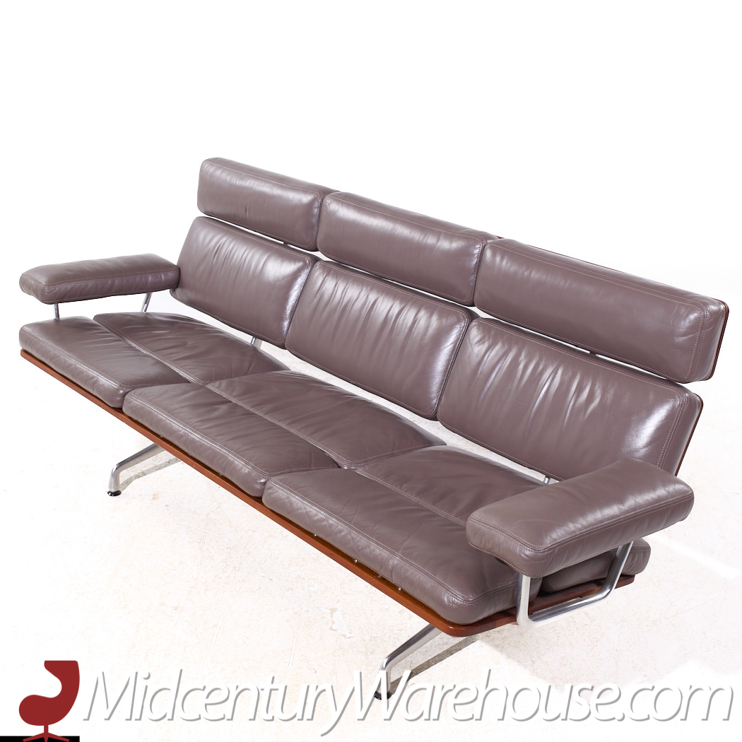 Eames for Herman Miller Mid Century Walnut and Leather 3 Seat Sofa