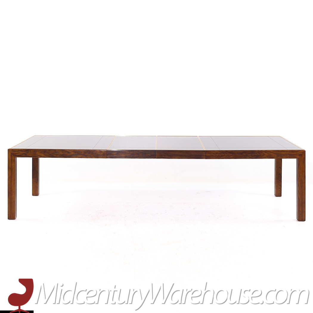 Henredon Mid Century Walnut and Mirrored Top Expanding Dining Table with 2 Leaves