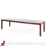 Henredon Mid Century Walnut and Mirrored Top Expanding Dining Table with 2 Leaves