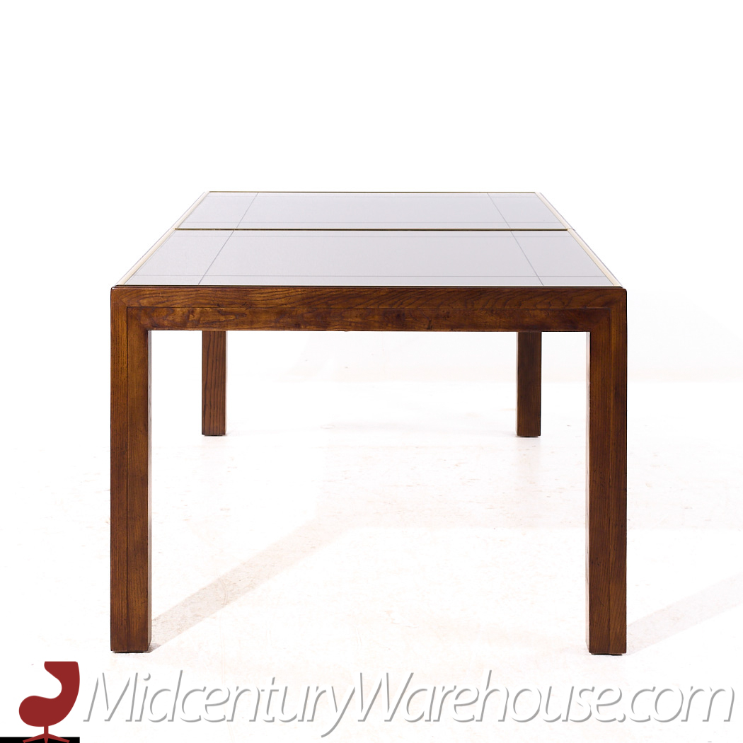 Henredon Mid Century Walnut and Mirrored Top Expanding Dining Table with 2 Leaves