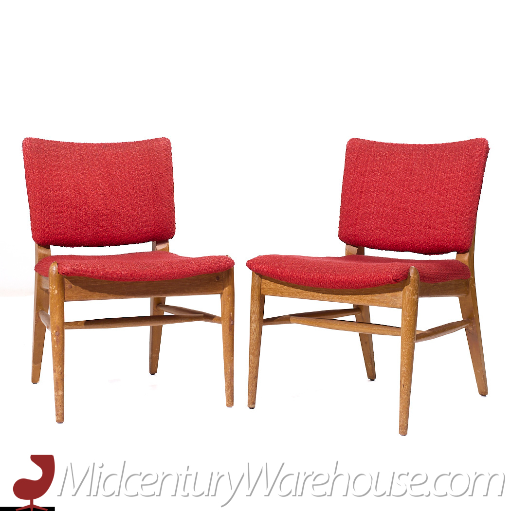 John Keal for Brown Saltman Mid Century Beached Mahogany Dining Chairs - Pair