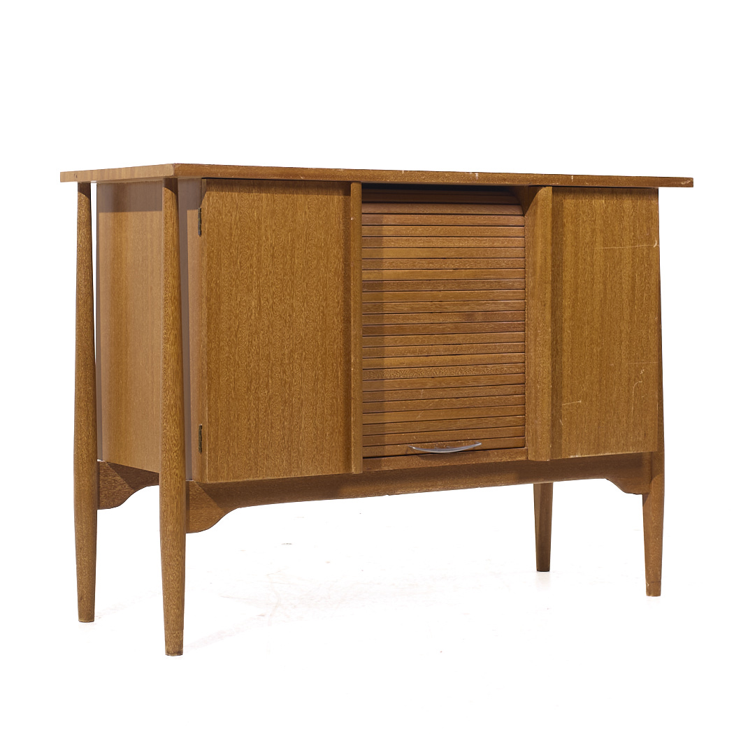 John Keal for Brown Saltman Mid Century Bleached Mahogany Tambour Door Credenza