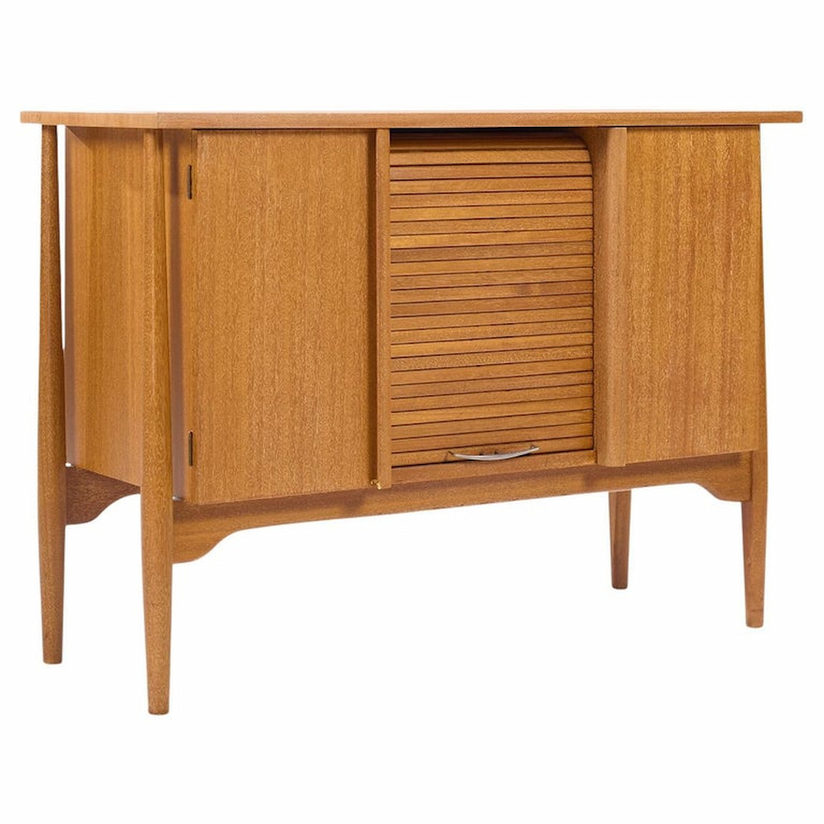 John Keal for Brown Saltman Mid Century Bleached Mahogany Tambour Door Credenza