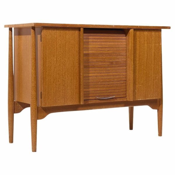 John Keal for Brown Saltman Mid Century Bleached Mahogany Tambour Door Credenza