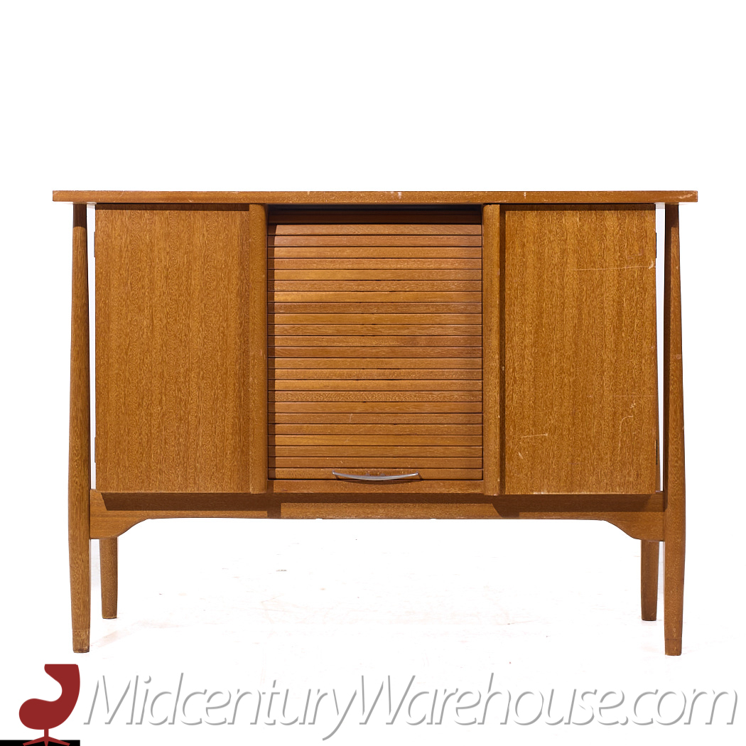 John Keal for Brown Saltman Mid Century Bleached Mahogany Tambour Door Credenza