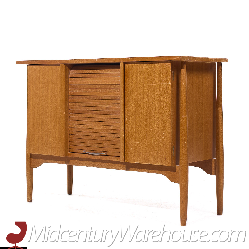 John Keal for Brown Saltman Mid Century Bleached Mahogany Tambour Door Credenza