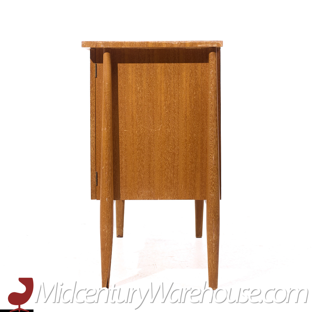 John Keal for Brown Saltman Mid Century Bleached Mahogany Tambour Door Credenza