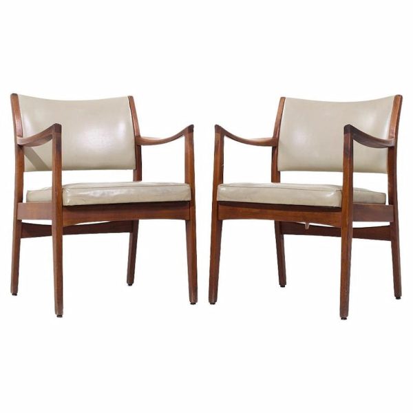 johnson chair co mid century walnut arm chairs - pair