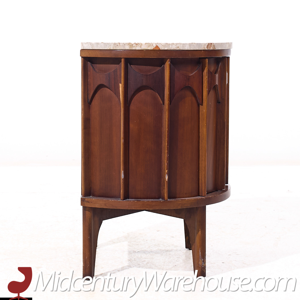 Kent Coffey Mid Century Walnut Marble and Rosewood Perspecta Marble Top Nightstands - Pair