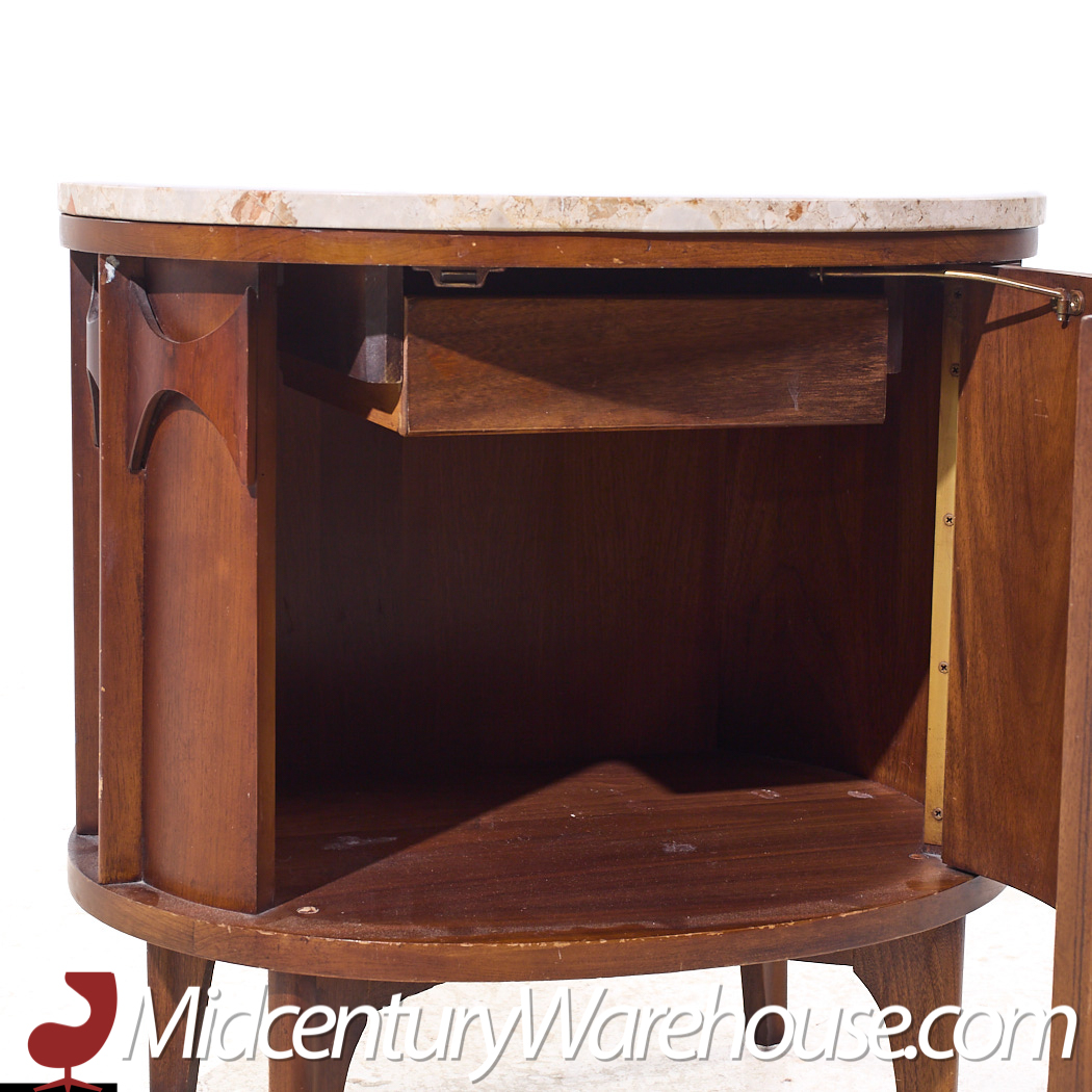 Kent Coffey Mid Century Walnut Marble and Rosewood Perspecta Marble Top Nightstands - Pair