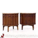 Kent Coffey Mid Century Walnut Marble and Rosewood Perspecta Marble Top Nightstands - Pair