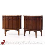 Kent Coffey Mid Century Walnut Marble and Rosewood Perspecta Marble Top Nightstands - Pair