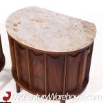 Kent Coffey Mid Century Walnut Marble and Rosewood Perspecta Marble Top Nightstands - Pair