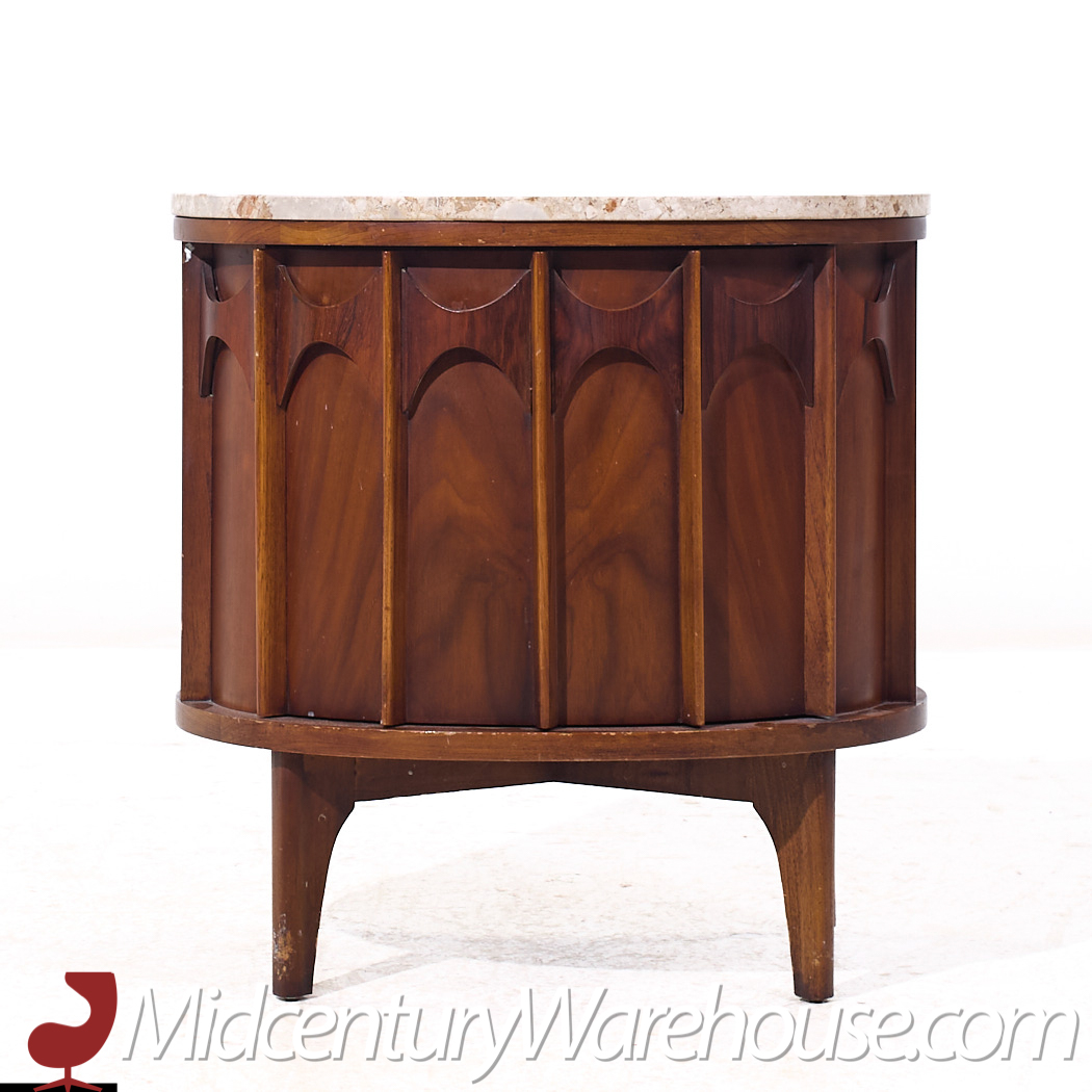 Kent Coffey Mid Century Walnut Marble and Rosewood Perspecta Marble Top Nightstands - Pair