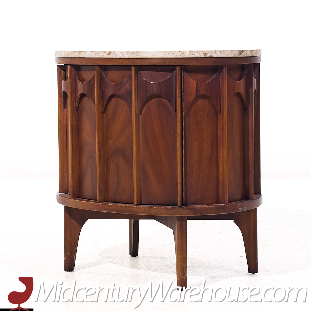 Kent Coffey Mid Century Walnut Marble and Rosewood Perspecta Marble Top Nightstands - Pair