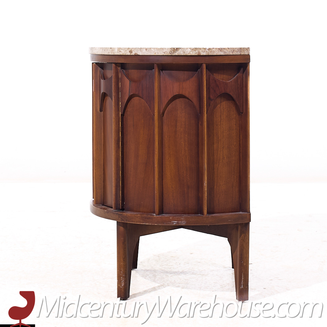 Kent Coffey Mid Century Walnut Marble and Rosewood Perspecta Marble Top Nightstands - Pair