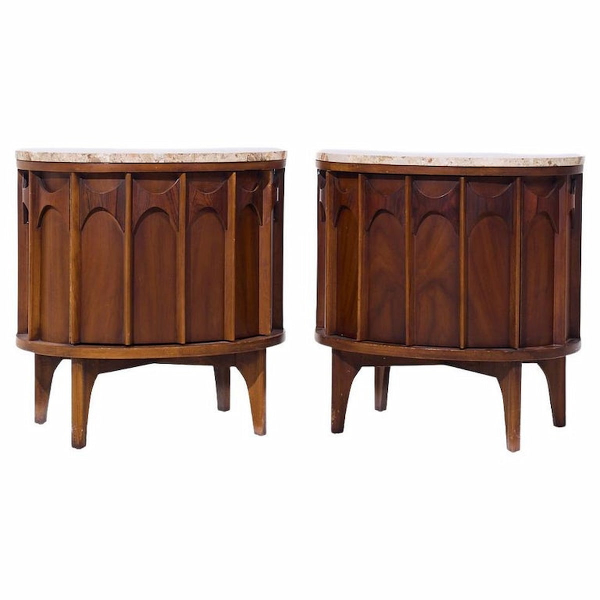 Kent Coffey Perspecta Mid Century Walnut Rosewood Marble Top Nightstands - Pair