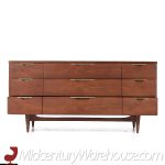 Kent Coffey Tableau Mid Century Walnut and Brass 9 Drawer Lowboy Dresser