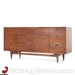 Kent Coffey Tableau Mid Century Walnut and Brass 9 Drawer Lowboy Dresser