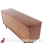 Kent Coffey Tableau Mid Century Walnut and Brass 9 Drawer Lowboy Dresser