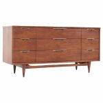 Kent Coffey Tableau Mid Century Walnut and Brass 9 Drawer Lowboy Dresser