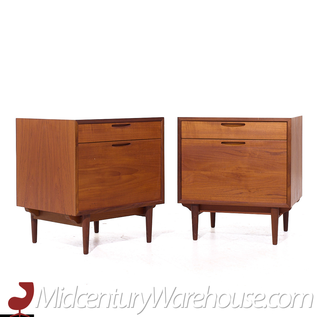 Kofod Larsen for Selig Mid Century Danish Teak Nightstands - Pair