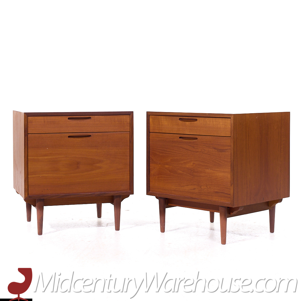 Kofod Larsen for Selig Mid Century Danish Teak Nightstands - Pair