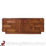 Lane Staccato Brutalist Mid Century Walnut Lowboy Dresser