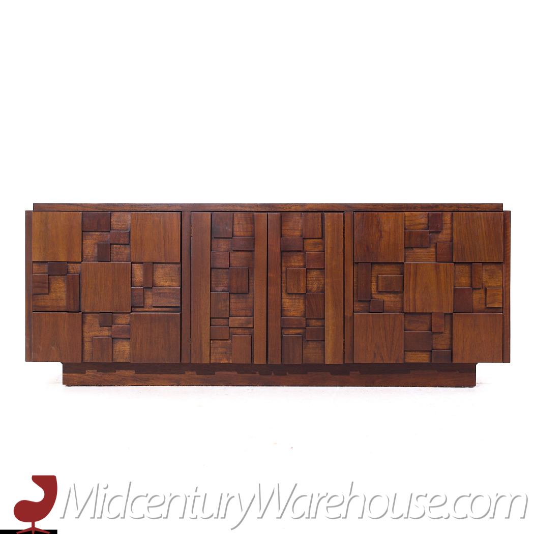 Lane Staccato Brutalist Mid Century Walnut Lowboy Dresser