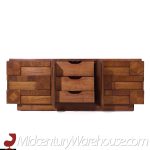 Lane Staccato Brutalist Mid Century Walnut Lowboy Dresser