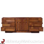 Lane Staccato Brutalist Mid Century Walnut Lowboy Dresser