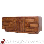 Lane Staccato Brutalist Mid Century Walnut Lowboy Dresser