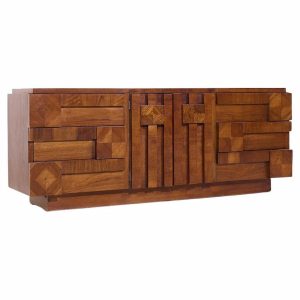 lane staccato brutalist mid century walnut lowboy dresser