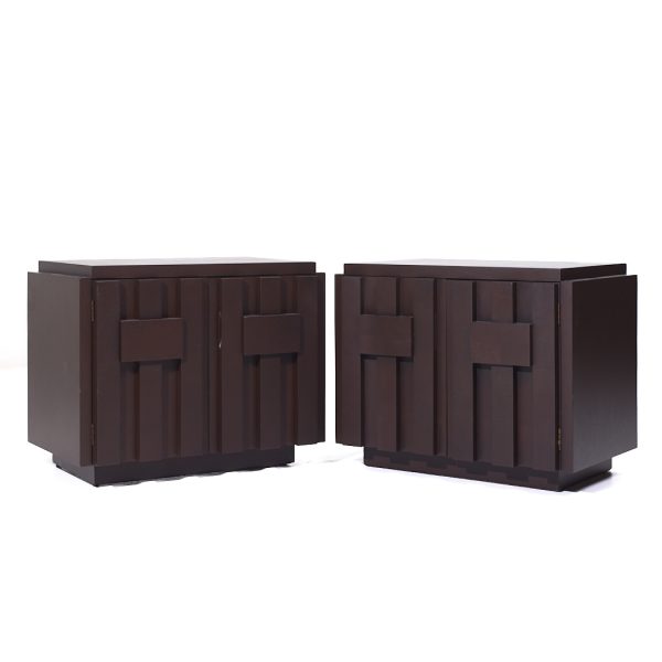 Lane Staccato Brutalist Mid Century Walnut Nightstands - Pair