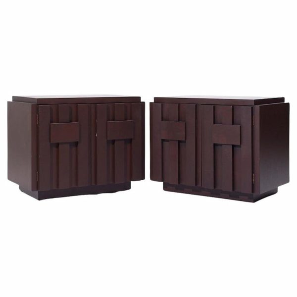 lane staccato brutalist mid century walnut nightstands - pair