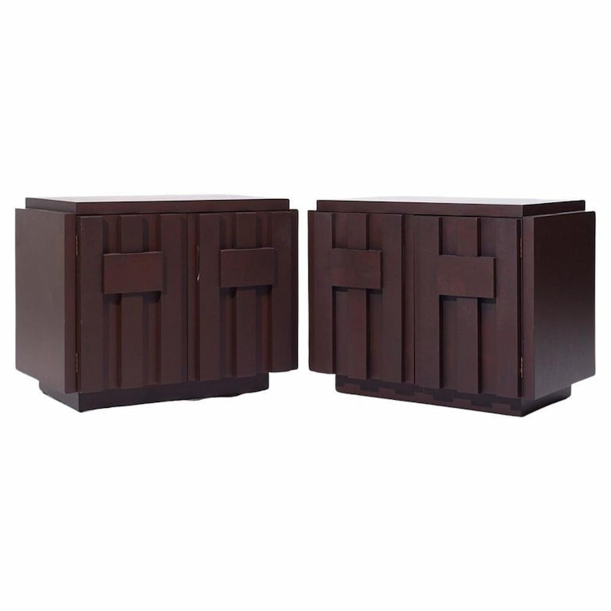 Lane Staccato Brutalist Mid Century Walnut Nightstands - Pair