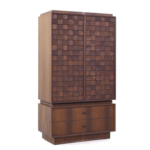 Lane Staccato Style Mid Century Canadian Brutalist Walnut Armoire