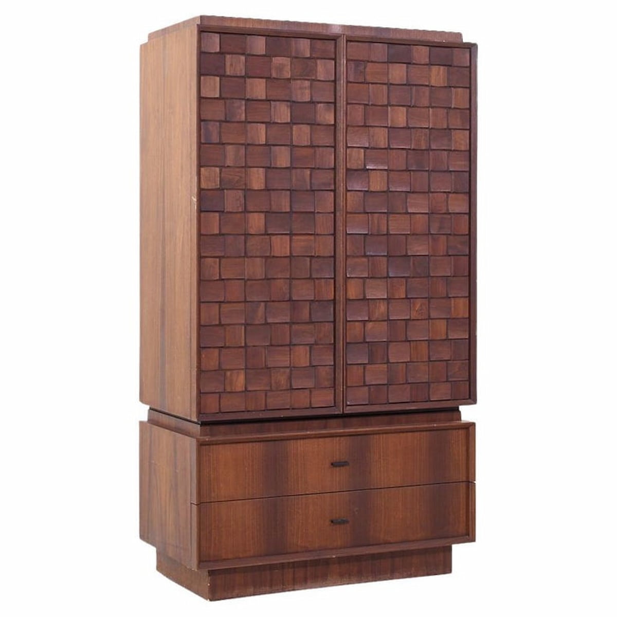 Lane Staccato Style Mid Century Canadian Brutalist Walnut Armoire