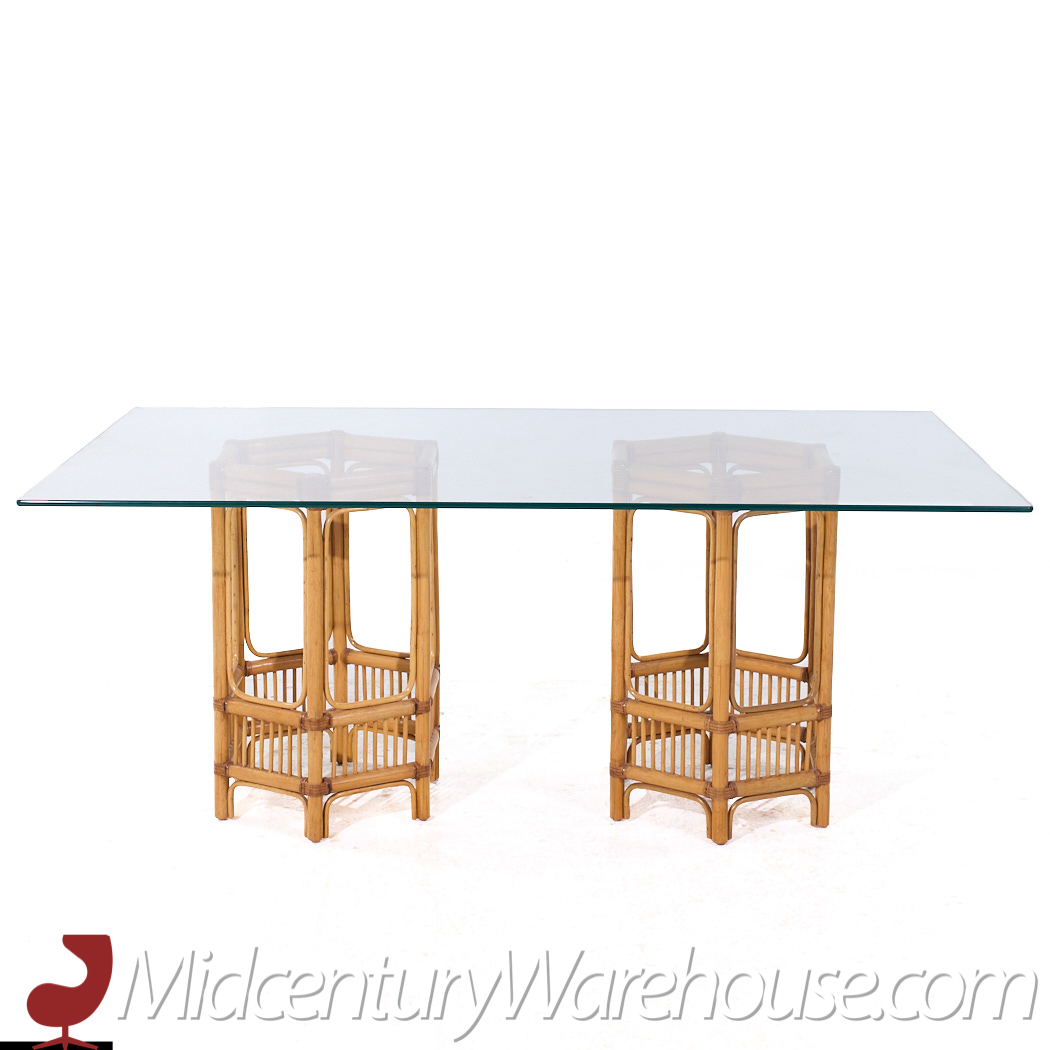 Mcguire Style Mid Century Rattan and Glass Dining Table